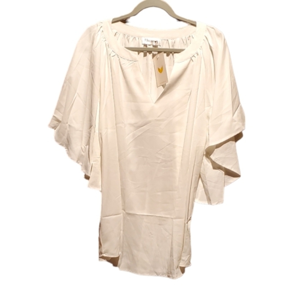 Fly Curvy White Dressy Blouse Top Bell Flare‎ Sleeve Plus Size Women NWT